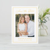 Modern Yellow Border Script Photo Wedding Save The Date (Staand voorkant)