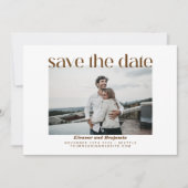 Modern Yellow Brown Retro Typografie Weduwfoto Save The Date (Voorkant)