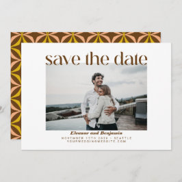Modern Yellow Brown Retro Typografie Weduwfoto Save The Date