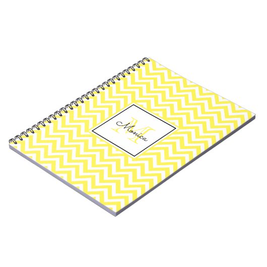 Modern Yellow Chevron Pattern met monogram Notitieboek (Linkerzijde)