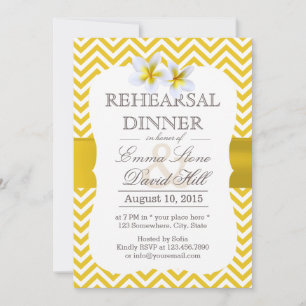 Modern Yellow Chevron Plumeria Rehearsal Dinner Kaart