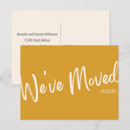 Modern Yellow Chic Script We hebben kennisgeving v Briefkaart (Voorkant / Achterkant)