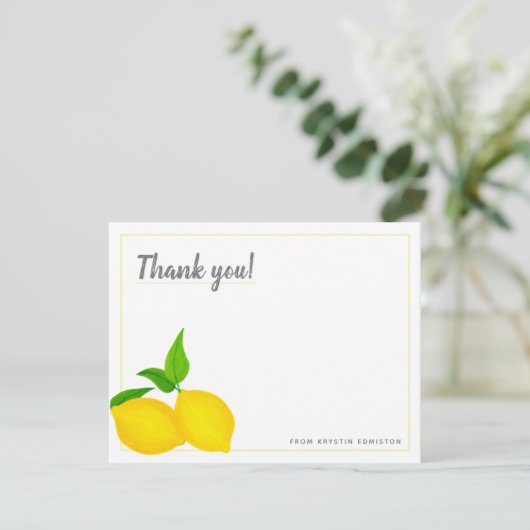 Modern Yellow Citrus Lemons White Bedankkaart (Staand voorkant)