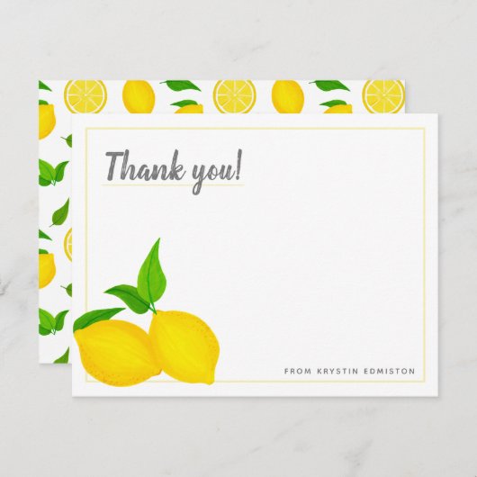 Modern Yellow Citrus Lemons White Bedankkaart (Voorkant / Achterkant)