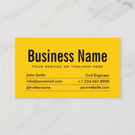 Modern Yellow Civil Engineer Visitekaartje (Voorkant)