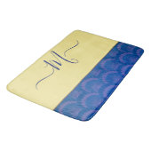 Modern Yellow Coastal Blue Seashell Monogram Bath Badmat (Gekanteld)