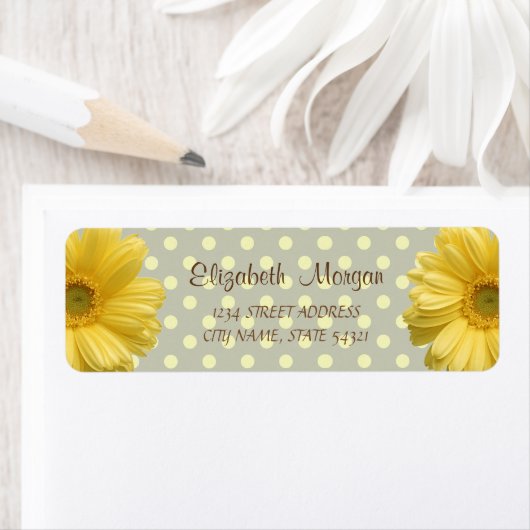 Modern, Yellow Daisy, Polka Dots Address Label (Insitu)