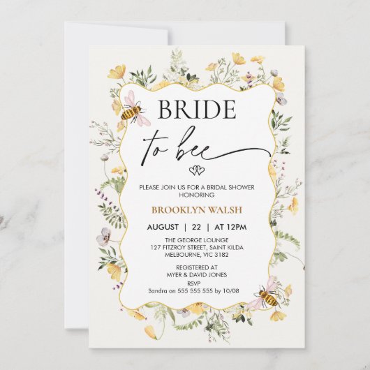 Modern Yellow Floral Bride to Bee Vrijgezellenfees Kaart (Voorkant)