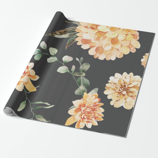 Modern Yellow Flowers Pattern Cadeaupapier (Uitgerold)