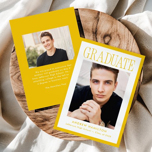 Modern Yellow Frame 2 Photo Graduation Aankondiging