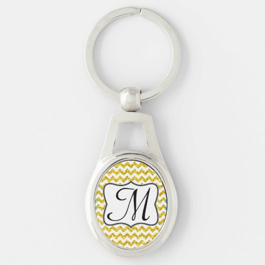 Modern Yellow Glitter Chevron Zig Zag Sleutelhange Sleutelhanger (Voorkant)
