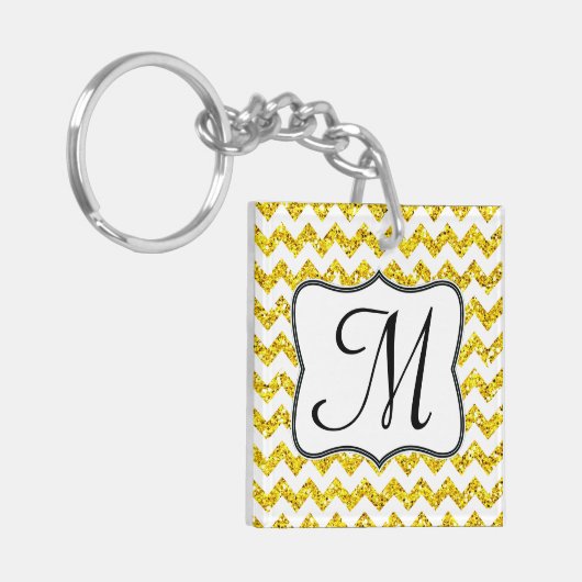 Modern Yellow Glitter Chevron Zig Zag Sleutelhange Sleutelhanger (Voorkant Links)