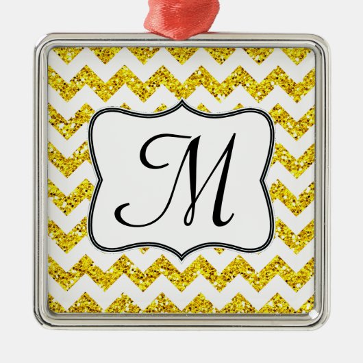 Modern Yellow Glitter Monogram Initiaal Ornament (Voorkant)