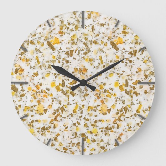 Modern Yellow & Gold Speckles Terrazzo Pattern Grote Klok (Voorkant)