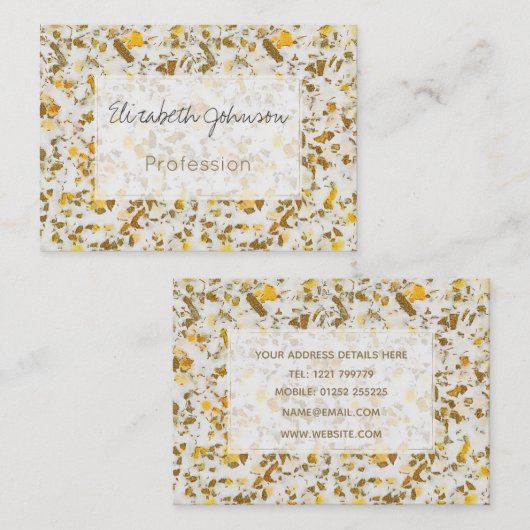 Modern Yellow & Gold Speckles Terrazzo Pattern Visitekaartje (Voorkant / Achterkant)
