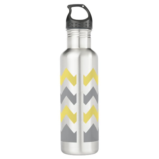 Modern Yellow Gray Chevron Pattern Waterfles (Achterkant)