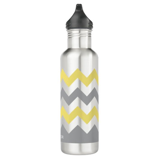 Modern Yellow Gray Chevron Pattern Waterfles (Rechts)