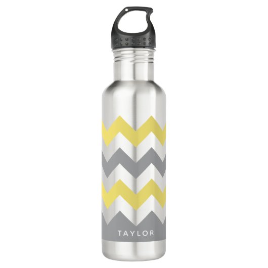 Modern Yellow Gray Chevron Pattern Waterfles (Voorkant)