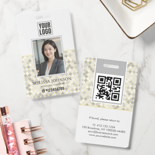 Modern Yellow & Gray Geometric Photo ID Badge (Kantoor)