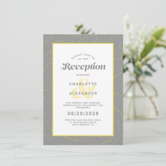 Modern Yellow & Gray Wedding Reception Pattern Informatiekaartje (Staand voorkant)