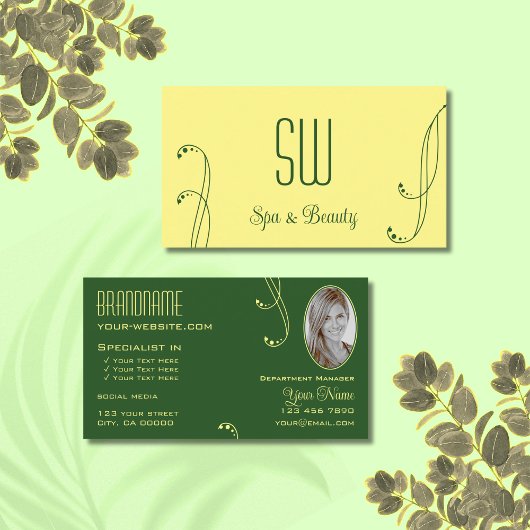 Modern Yellow Green,  met Monogram en Foto Visitekaartje