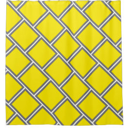 Modern Yellow Grey Brick Geometric Pattern Douchegordijn