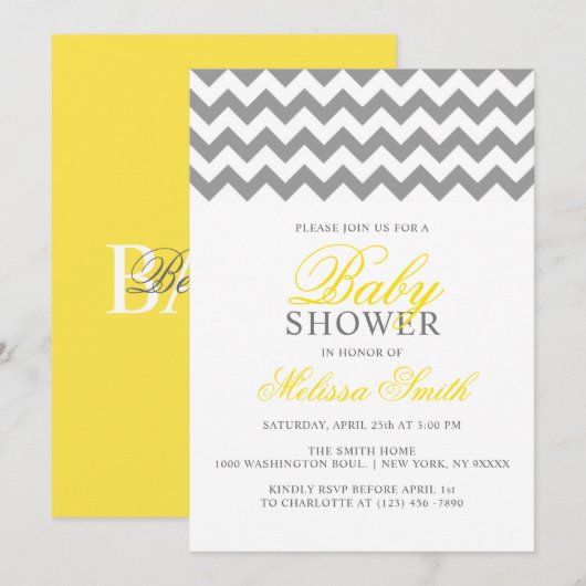 Modern Yellow Grey Chevron Neutral BABY SHOWER Kaart (Voorkant / Achterkant)