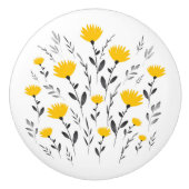 Modern Yellow Grey Floral Motif Keramische Knop (Voorkant)