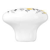 Modern Yellow Grey Floral Motif Keramische Knop (Zijkant)