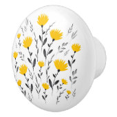 Modern Yellow Grey Floral Motif Keramische Knop (Rechts)