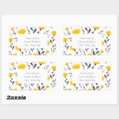 Modern Yellow, Grey Floral Motif Rechthoekige Sticker (Vel)