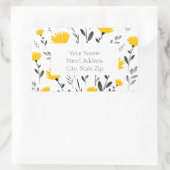 Modern Yellow, Grey Floral Motif Rechthoekige Sticker (Tas)