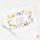 Modern Yellow, Grey Floral Motif Rechthoekige Sticker (Envelop)