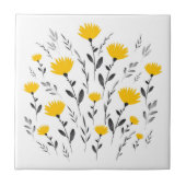 Modern Yellow Grey Floral Motif Tegeltje (Voorkant)