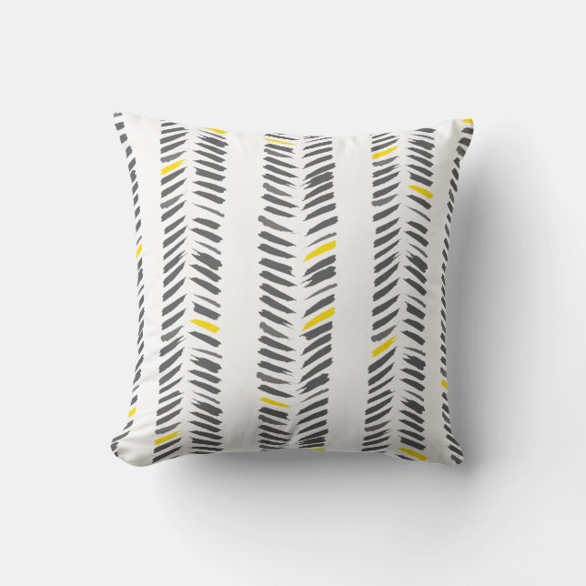 Modern Yellow Grey Herringbone Pattern Kussen (Voorkant)
