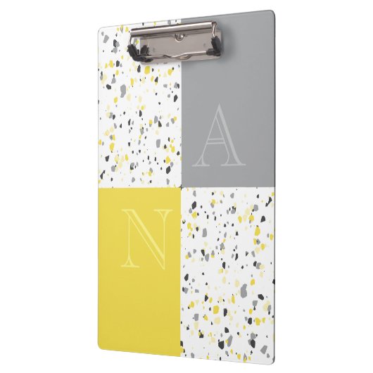 Modern Yellow Grey Terrazzo Monogrammed Klembord (Links)