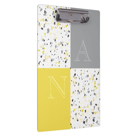 Modern Yellow Grey Terrazzo Monogrammed Klembord (Rechts)