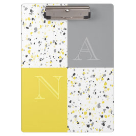 Modern Yellow Grey Terrazzo Monogrammed Klembord