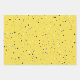 Modern Yellow Grey Terrazzo Pattern Inpakpapier Vel