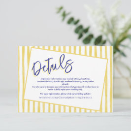Modern Yellow Hand Written Pinstripe Italy Wedding Informatiekaartje