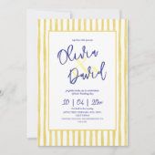 Modern Yellow Hand Written Pinstripe Italy Wedding Kaart (Voorkant)