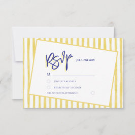 Modern Yellow Hand Written Pinstripe Italy Wedding RSVP Kaartje