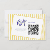 Modern Yellow Hand Written Stripe QR Code Wedding RSVP Kaartje (Voorkant)