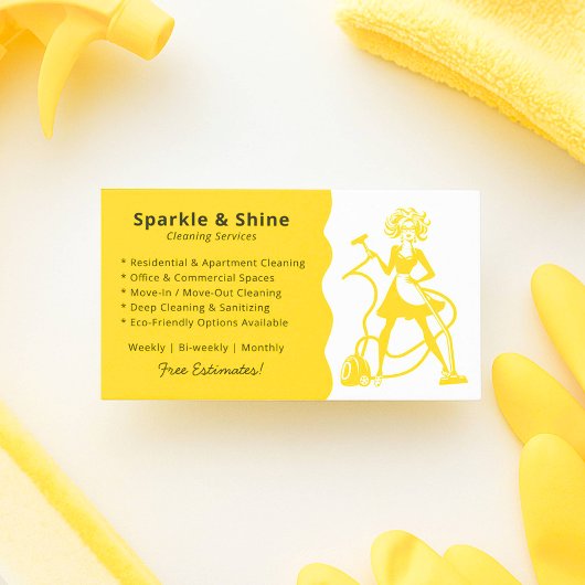 Modern Yellow Housekeeper Maid Cleaning Service  Visitekaartje
