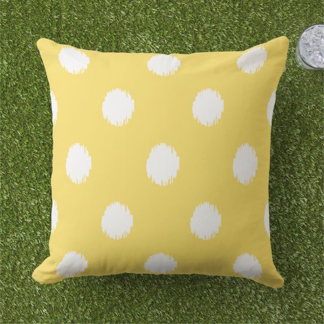 Modern Yellow Ikat Stippen Patroon Buitenkussen (Gras)