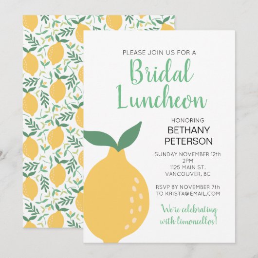Modern Yellow Lemon Bridal Luncheon Kaart (Voorkant / Achterkant)