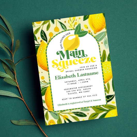 Modern Yellow Lemon Main Squeeze Vrijgezellenfeest Kaart