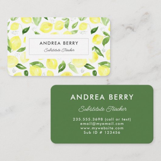 Modern Yellow Lemon Visitekaartje (Voorkant / Achterkant)