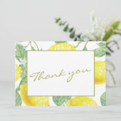 Modern Yellow Lemons & Green Foliage Weduwfoto Bedankkaart (Staand voorkant)
