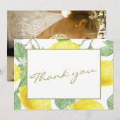 Modern Yellow Lemons & Green Foliage Weduwfoto Bedankkaart (Voorkant / Achterkant)